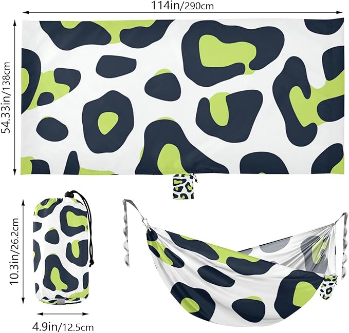Leopard Print Lime Green and Navy Blue 330lb Capacity Outdoor Hammock with Portabl Carry Bag Cloth Hammock for Indoor Outdoor Patio Base para hamacas