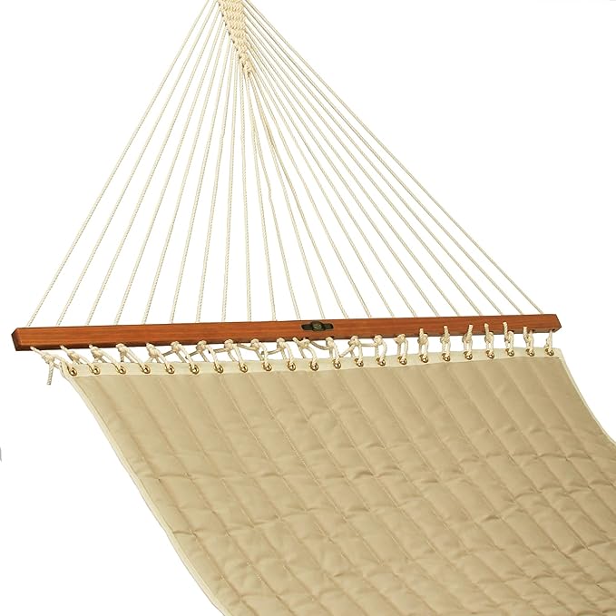 Original Pawleys Island Large Spectrum Sand Sunbrella Quilted Hammock – 13 ft. x 55 in., 2-Person, 450 lb Capacity, Oak Spreader Bar, Handcrafted in The USA