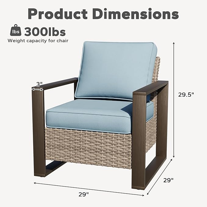 Joyside Outdoor Patio Chairs Set, 2 Pieces Wicker Rattan Chairs with Metal Wide Armrest, Thick Cushions and Deep Seating for Garden, Backyard, Porch, Deck
