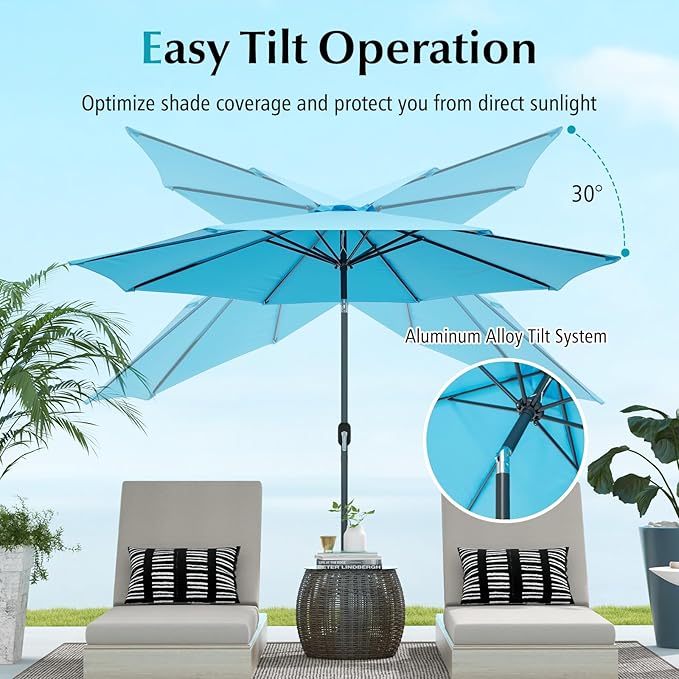 Giantex 9ft Patio Umbrella Outdoor, Market Table Umbrella w/Push Button Tilt and Crank, 180G Polyester Fabric and Sturdy Ribs, Sun Canopy Umbrellas for Patio Garden Beach Deck Pool