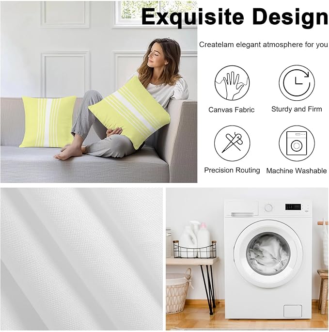 Yellow White Stripe Outdoor Pillow Covers 16x16 Inch Throw Pillow Covers Set of 2 Waterproof Decorative Pillow Cases Modern Rustic Vertical Striped Cushion Covers for Patio Furniture Garden Couch Sofa