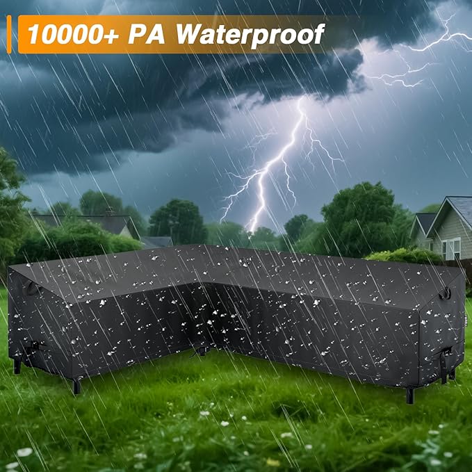 EVRBUL L-Shaped Sectional Sofa Cover 85" L/110" L x 33.5" D x 31" H 420D Heavy Duty Windproof and Waterproof Outdoor Sectional Couch Cover for 6-Seater Patio Furniture Couch