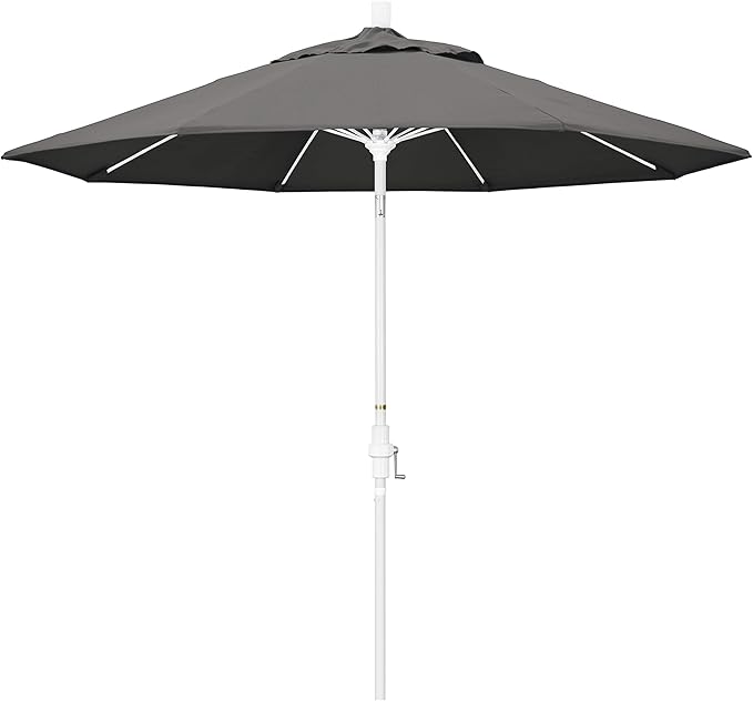 California Umbrella 9' Round Crank Lift, Collar Tilt, Aluminum Pole, Fiberglass Rib Patio Umbrella, White Finish