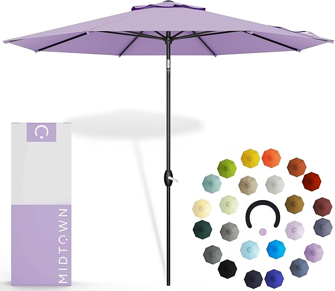 Midtown Umbrellas 10-Year-No-Fade - 8 Ft - UV Proof Purple Polyester Fabric - Umbrella Outdoor Patio, Auto-Tilt Aluminum Frame Patio Umbrella for Garden, Pool & Deck - Black Pole