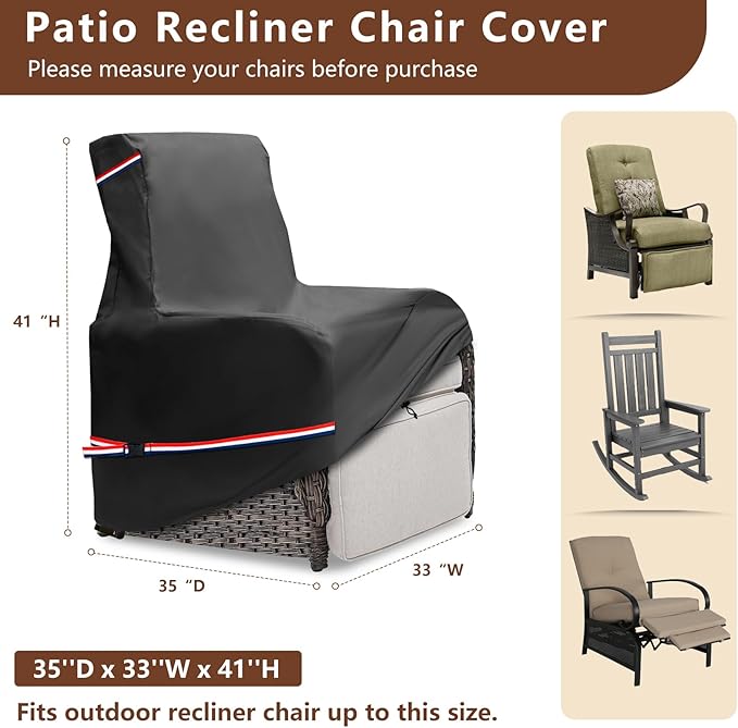 Outdoor Recliner Chair Covers 2 Pack,Patio Swivel Chair Covers,600D Heavy Duty Waterproof Patio Rocking Chair Cover,Outdoor Furniture Covers for All Weather Protection.(35''D x 33''W x 41''H)