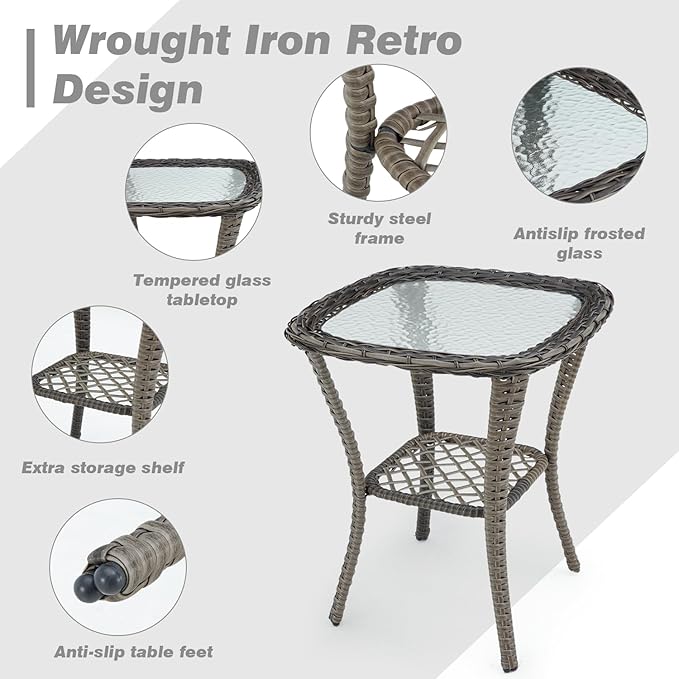 EROMMY 5 Pieces Outdoor Swivel Rocker Patio Chairs, 360 Degree Rocking Patio Conversation Set with Thickened Cushions, Glass Coffee Table and Ottomans for Backyard, Gray