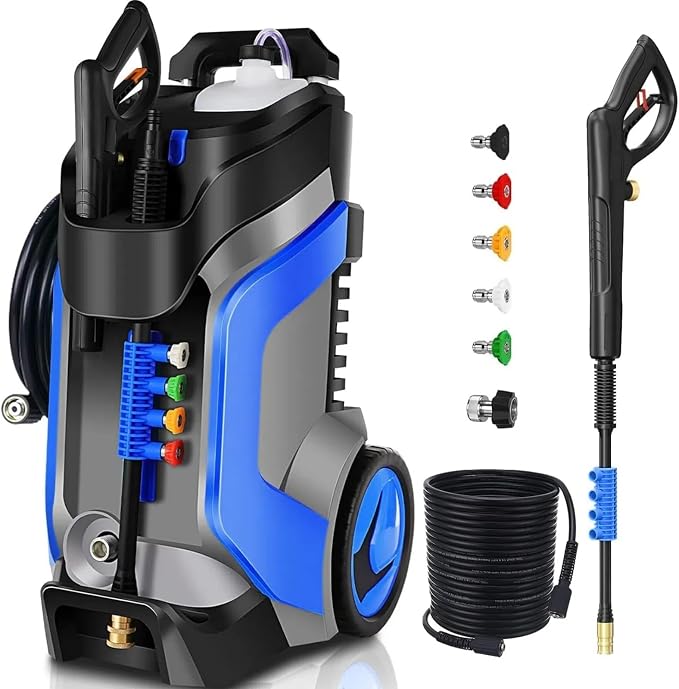 5000PSI Pressure Washer 4.0GPM High Power Washer with M22-14mm Pressure Hose 33FT,Powerwashers with 1/4" QC Compatible Surface Cleaner, 5 Nozzle and Soap Bottle for Home,Car,Patio (Light Blue)