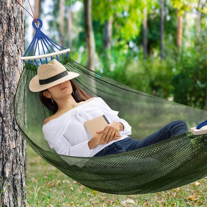 Outerman Camping Hammocks 290 * 150cm(Max 550lb),Breathable Soft Nylon Hammocks with Balance Beam Sturdy Metal Knot Tree Ropes and Travel Bag, Perfect for Outdoor/Indoor Patio Backyard etc.