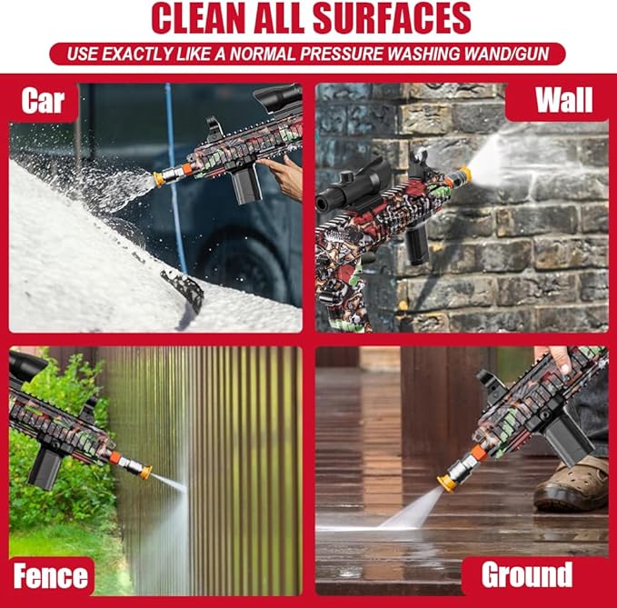 3600 PSI Pressure Washer Gun with Swivel & 4 Nozzles, Connect Foam Cannon Car Wash – High Pressure Spray Gun with 3/8" Quick Connect Plug, Anti-Kink Design for Cars Home & Outdoor Cleaning (Black)