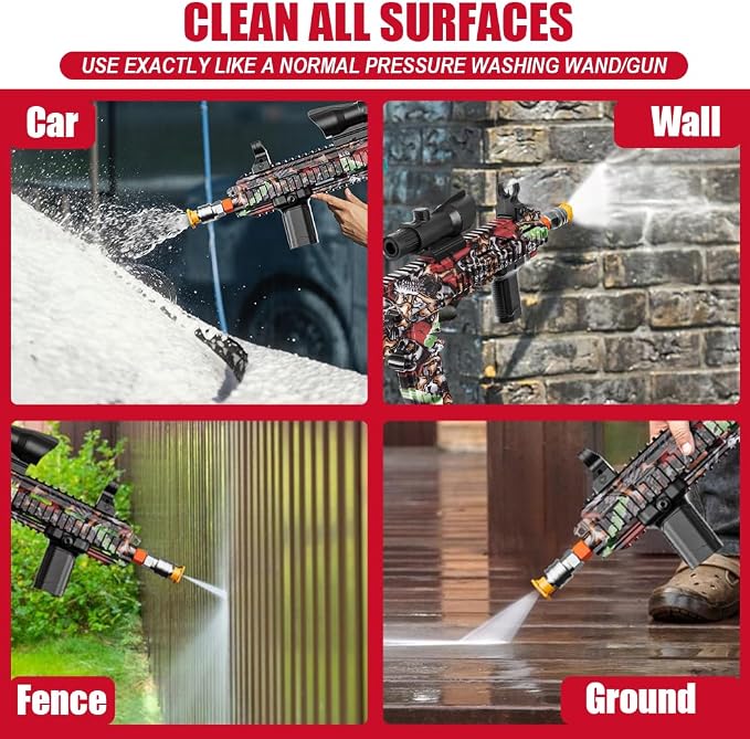 3600 PSI Pressure Washer Gun with Swivel & 4 Nozzles, Connect Foam Cannon Car Wash – High Pressure Spray Gun with 3/8" Quick Connect Plug, Anti-Kink Design for Cars Home & Outdoor Cleaning (Red)
