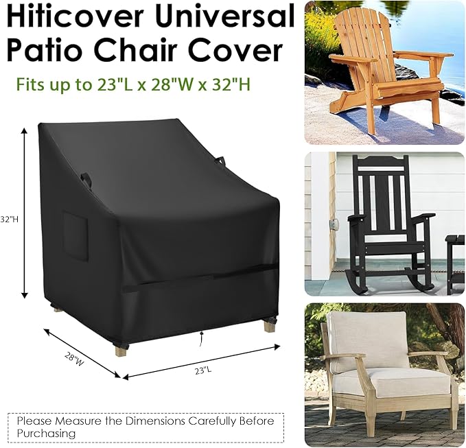 Outdoor Patio Adirondack Chair Covers 2 Pack, Waterproof Heavy Duty Lawn Chairs Cover for Outdoor Furniture, Patio Rocking Swivel Chair Covers, 23" L x 28" W x 32" H