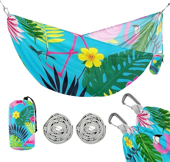 Summer Flamingos Flower Leaf Blue 330lb Capacity Outdoor Hammocks with Tree Straps Tree Hammock for Outside Patio Garden hamacas para Deck
