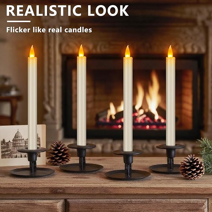 wemarry Flameless Taper Candles with Remote, 10" White Battery Operated Led Candlesticks with Flickering 3D Flame, Fake Taper Candles for Christmas Thanksgiving Wedding Home Décor (Ivory, 24 Pack)
