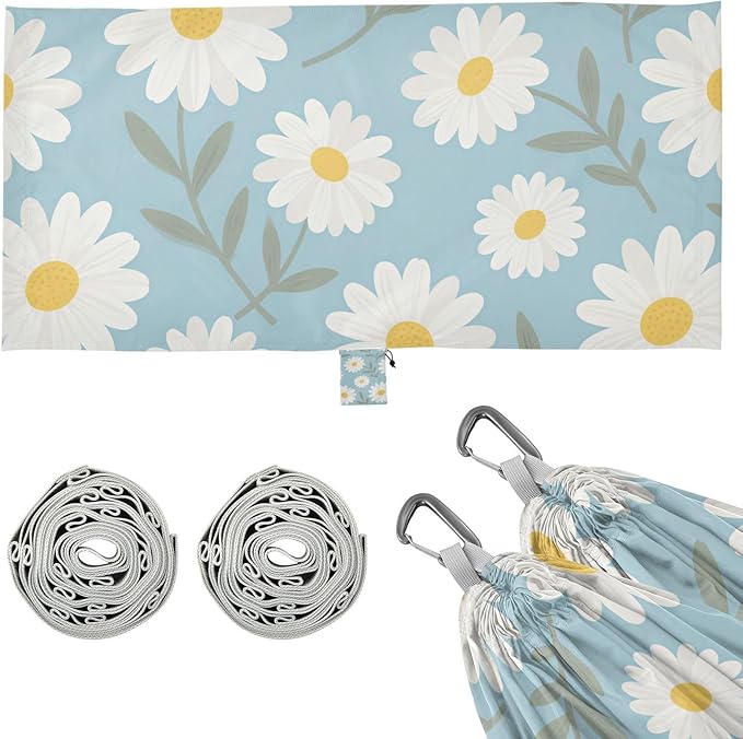 Blue and White Daisies 330lb Capacity Outdoor Hammock with Hanging Rope Indoor Hammock for Camping Travel Accessories hamaca con soporte para adultos