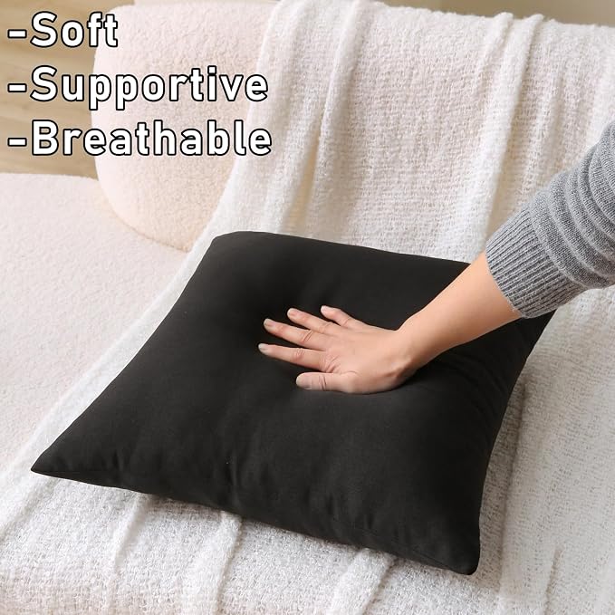 20 x 20 Inch Throw Pillow for Outdoor Seating, Waterproof Lumbar Pillows with Insert, Square Decorative Garden Cushion for Couch Patio Sofa Home Furniture (Black, 20" x 20" (Pack of 2))