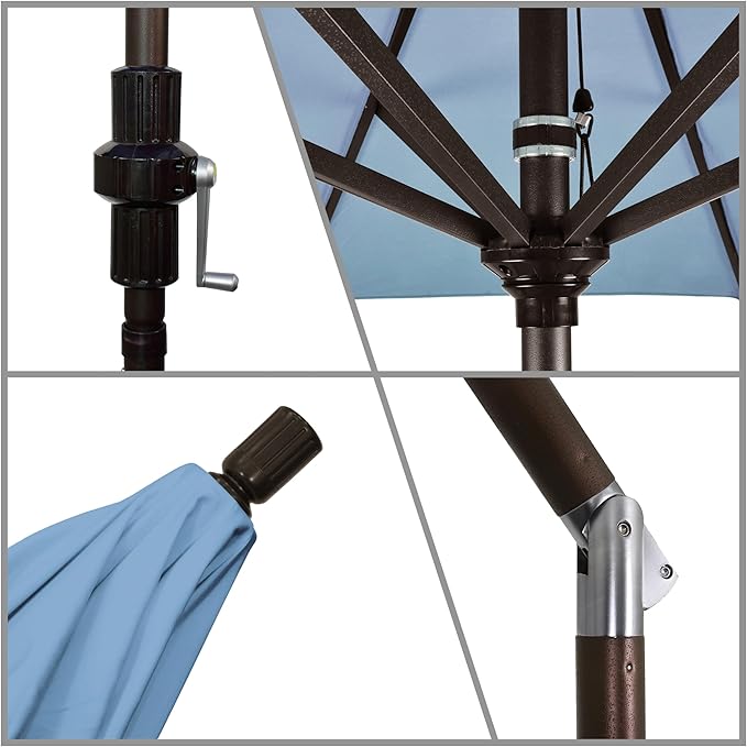 California Umbrella 7.5' Rd. Aluminum Patio Umbrella, Crank Lift, Collar Tilt, Bronze Pole