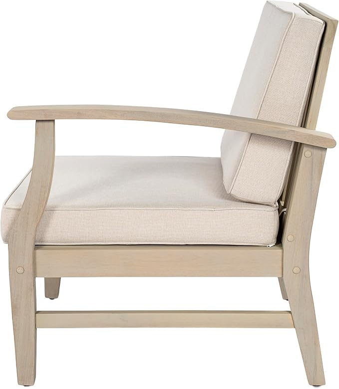 Christopher Knight Home Jordan Acacia Wood Outdoor Patio Furniture Set, 3-Seater Patio Sofa and Slat Coffee Table, Modern Patio Lounge Sofa Set with Water-Repellent Cushions, Light White+Sand