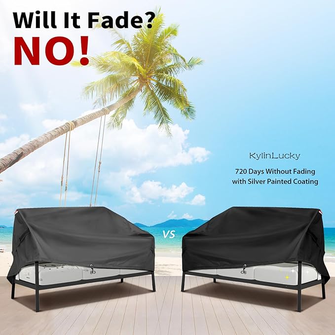 KylinLucky Heavy Duty Patio Sofa Cover 79W x 37D x 35H inches, Waterproof 3-Seater Outdoor Couch Cover for Loveseat & Bench with Air Vents, All-Weather Black Furniture Protector