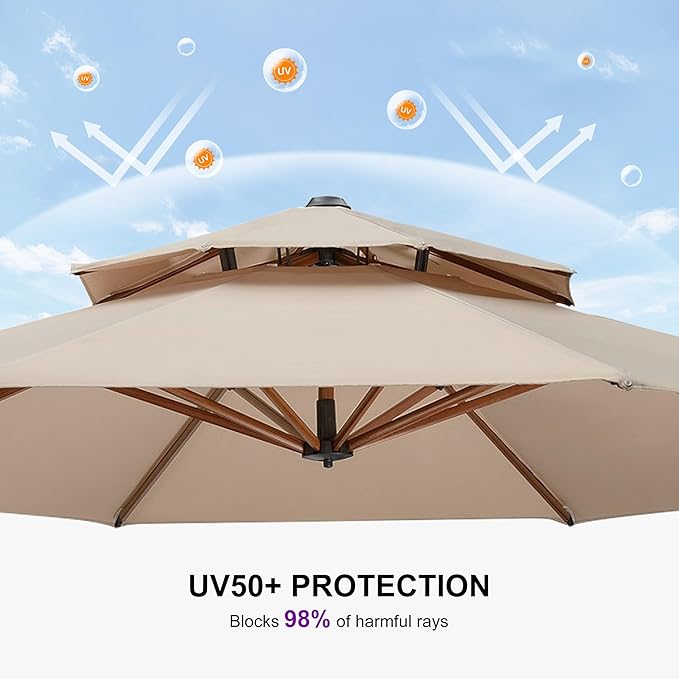 PURPLE LEAF 13ft Patio Umbrella Outdoor Round Umbrellas Large Cantilever Umbrella Windproof Offset Umbrellas Heavy Duty Sun Umbrella for Garden Deck Pool Patio, Beige