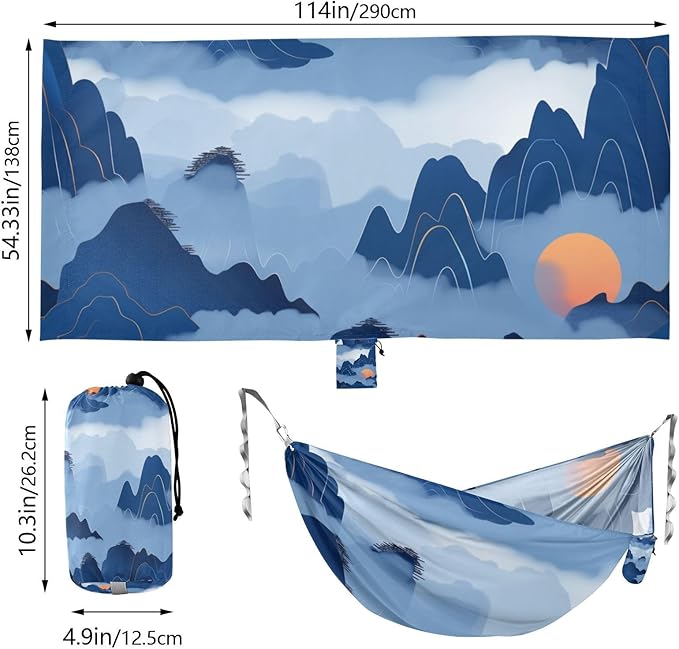 Chinese Pattern Mountain Blue 330lb Capacity Hammocks Cloth Hammock for Camping Travel Accessories hamaca inflable para Piscina