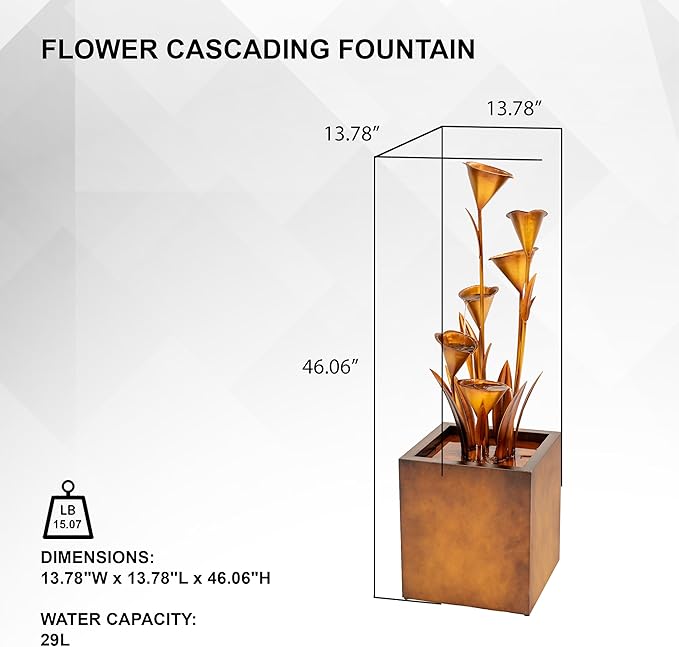 XBrand 46" Tall Bronze Metal Sculptural Flower Multi-Tier Freestanding Water Fountain Without LED Lights