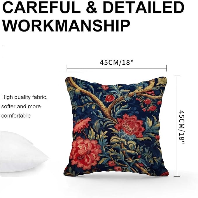 Pillowcase Navy Blue Floral Botanical Cushion Cover Abstract Burgundy Gold Olive Pillow Cover Accent Modern Decorative Pillow Covers for Patio Furniture Porch 18x18 in