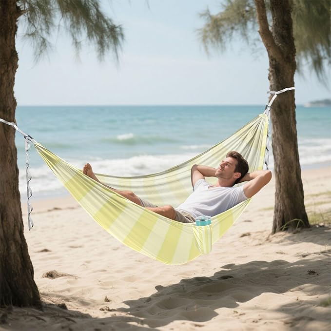 Yellow Vertical Stripe 330lb Capacity Outdoor Hammock with Tree Straps Portable Hammock for Camping & Hiking Essential accesorios para campamento