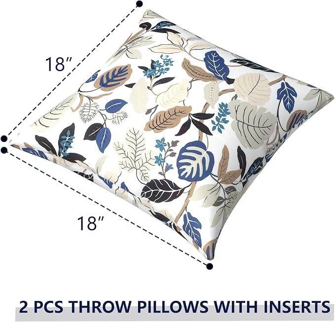Outdoor Pillows for Patio Furniture 18x18 inch, Square Outdoor Throw Pillows with Inserts, Decorative Toss Pillows for Garden Couch Home Sofa Office Chair, Pack of 2, Breeze Leaves Beige
