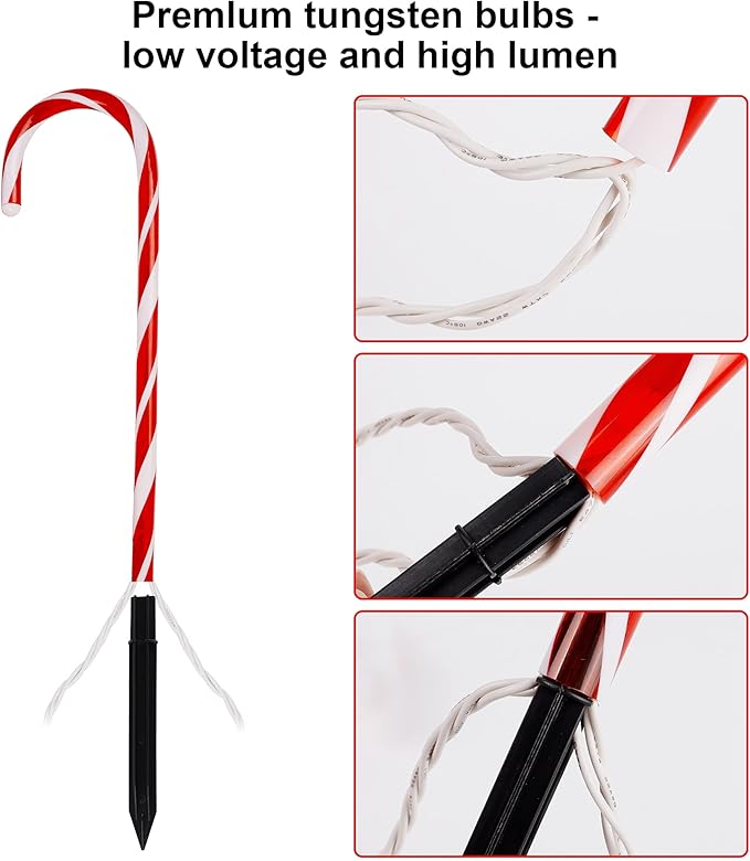 Biswing Christmas Outdoor Candy Cane Lights, 12 Pcs Christmas Pathway Markers with 72 Count Warm White Lights, Connectable for Indoor Outdoor Holiday Walkway Patio Garden Ornament