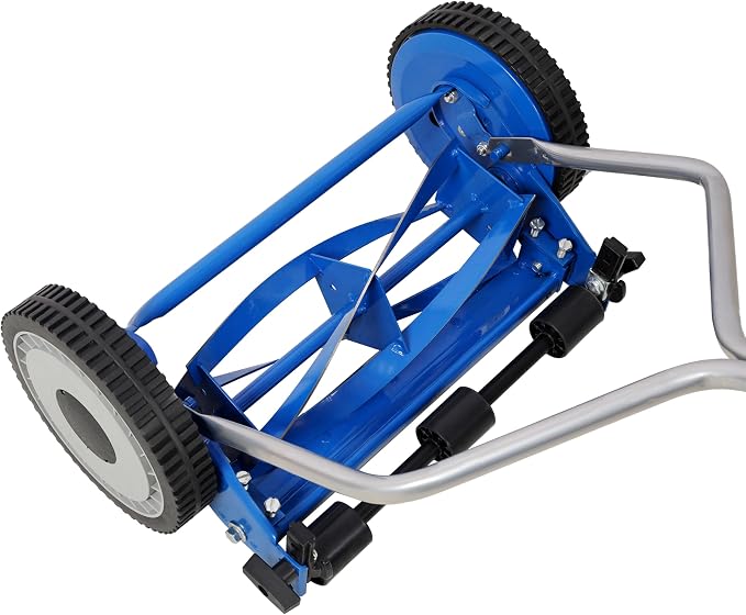 14in Push Reel Lawn Mower 5-Blade Manual Grass Cutter for Small Lawns,Lightweight & Eco-Friendly Adjustable Cutting Height 0.5"-2.25",Noise-Free & Low Maintenance,Blue Color