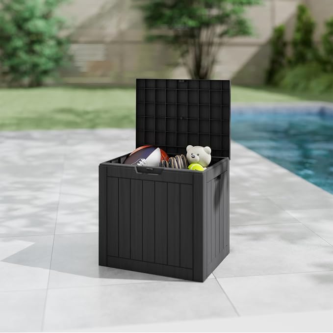 35 Gallon deck box Outdoor Cushion Storage Waterproof, Outdoor Storage Box with Lockable Lid & UV-Resistant for Patio Furniture, Outdoor Cushions, Garden Tools and Pool Supplies, Black
