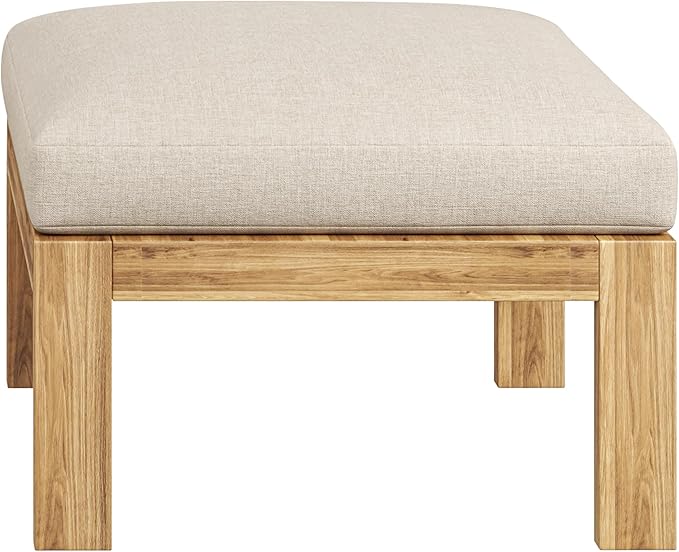 Christopher Knight Home Kayahs 4 Pieces Acacia Wood Furniture Set, Patio Conversation Sofa Chat Set with Coffee Table and Otoman, Outdoor Sofa Chair Set for Garden Porch Backyard Balcony, Teak+Beige