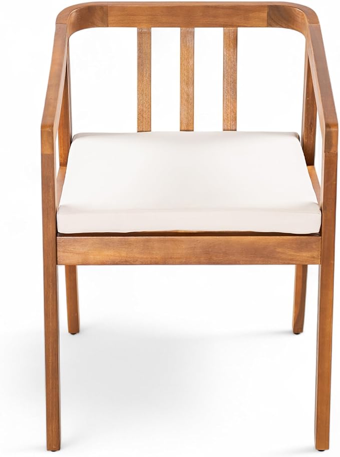 Christopher Knight Home Linda Patio Acacia Wood Dining Table Set for 4, Outdoor Rectangular Dinner Table and Chairs Set with Slatted Panel Design, Outdoor Furniture Set for Garden, Natural