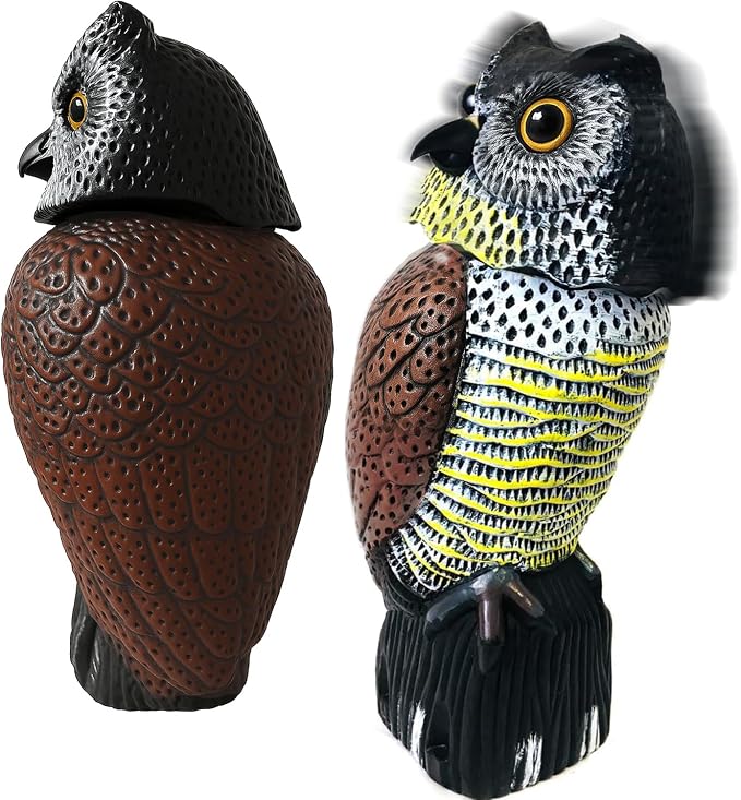 GiftExpress 16" Large Owl Decoy with Rotating Head – Realistic Garden Statue Bird & Squirrel Deterrent, Life-Size Predator Scarecrow for Outdoor Yard & Garden Protection