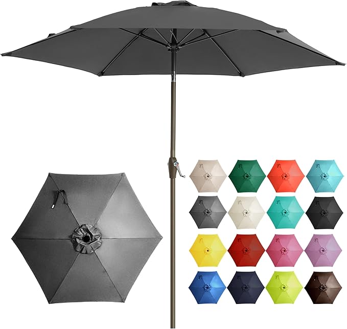 Ayge 7.5FT Large Outdoor Patio Umbrella Market Table Umbrella-UV Resistant, Easy Push Button Tilt and Crank, 6 Sturdy Fiberglass Ribs Heavy-Duty Pool Umbrella for Deck, Backyard,Garden, Yard,Grey