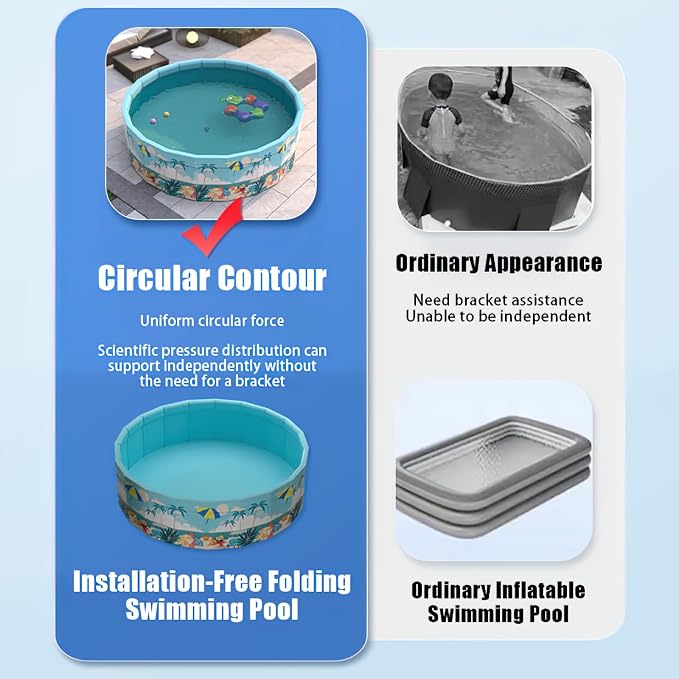Folding Non Inflatable Swimming Pool, Home Swimming Pool, Mesh PVC Material, Suitable for Backyard Swimming Pool (Blue, 47inch)