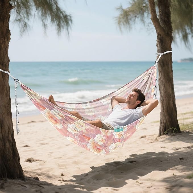 Camping Hammock Outdoor Hammocks for Outside Peony Flower Salmon Beach Trees Portable Lightweight with Pockets Tree Straps Indoor