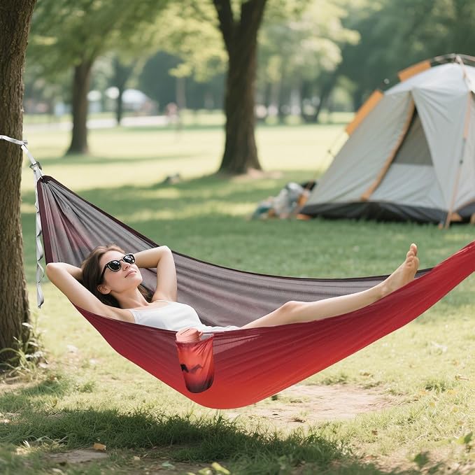 Wild Horses Camping Hammock, Portable Lightweight Single Hammock with Tree Straps and Aluminum Carabiners, 114" x 54" Travel Hammock for Hiking Backpacking Beach