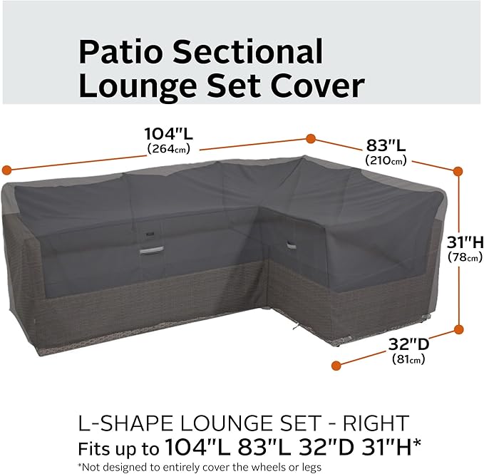 Classic Accessories Ravenna Water-Resistant 104 Inch Patio Right Facing Sectional Lounge Set Cover, Patio Furniture Covers