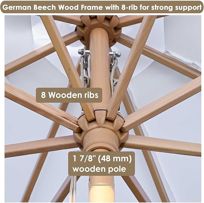 Yescom 13ft Coastal Solid Beech Wood Umbrella Pulley Lift Commercial Base with Wheel Included for Beach Club Seaside Restaurant Terrace Resort Poolside