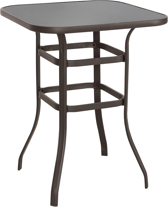 NUU GARDEN Patio Bar Table 32 Inch Outdoor Bar Height Bistro Table with Tempered Glass Table Top and Powder-Coated Iron Frame for Patio, Backyard, Cafes, Black