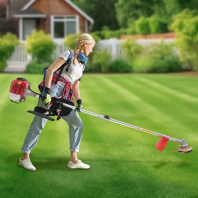 Cordless Weed Eater 2 Stroke 26CC Gas Powered Weed Wacker Single-Cylinder Air-Cooled Grass Trimmer with 2 Blade Heads Weed Cutter for Lawn, Yard and Bush Trimming