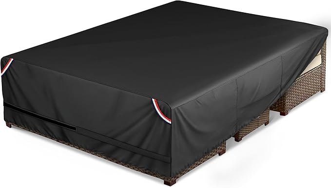 KylinLucky Rectangular Table Cover 125"x73", Heavy Duty Waterproof 600D for Large Outdoor Picnic & Dining Tables, with Straps & Clips, Black