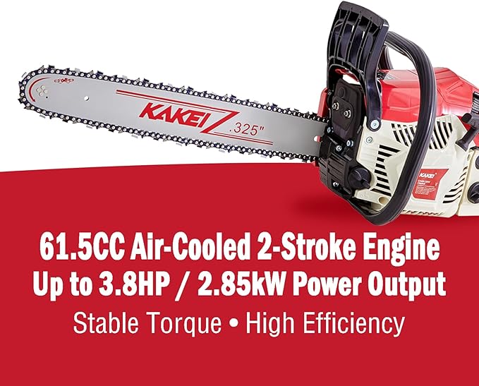 KAKEI 62CC 18-Inch Gas Chainsaw, 3.8HP 2-Stroke Engine, Easy Start, Germany-Steel Chain & Precision Bar, Gas Powered Chainsaw for Tree Cutting, Firewood and Logging