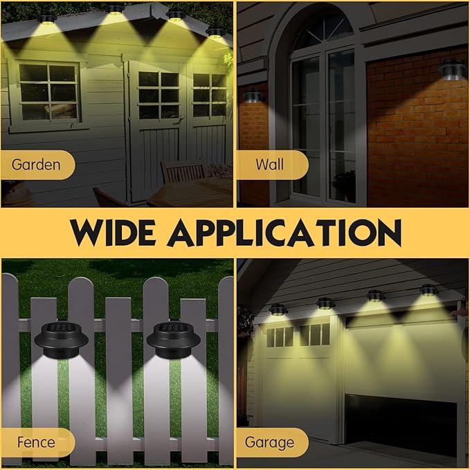16 Pcs Solar Powered LED Gutter Lights 3 LED Deck Gutter Solar Lights Outdoor Waterproof LED Garden Yard Wall Lamp with Bracket for Fence Wall Stair Step Pathway, White Light and Warm Light (Black)