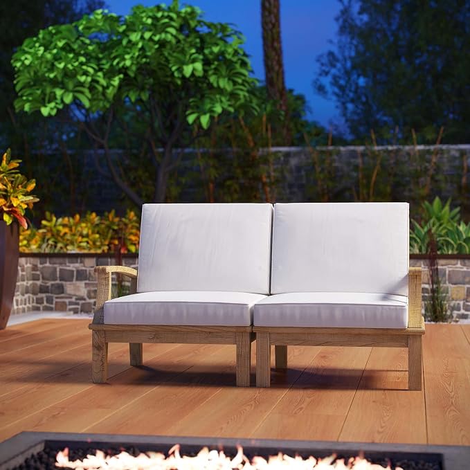 Modway EEI-1822-NAT-WHI-SET Marina Premium Grade A Teak Wood Outdoor Patio Furniture Set, 2 Piece, Natural White