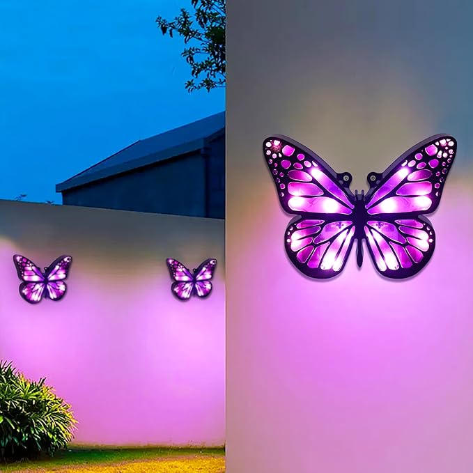 ground lights, equipped with 4 solar lights for outdoor waterproofing, butterfly solar landscape lighting, suitable for gardens, courtyards, terraces, corridors, lanes, and walkways (purple)
