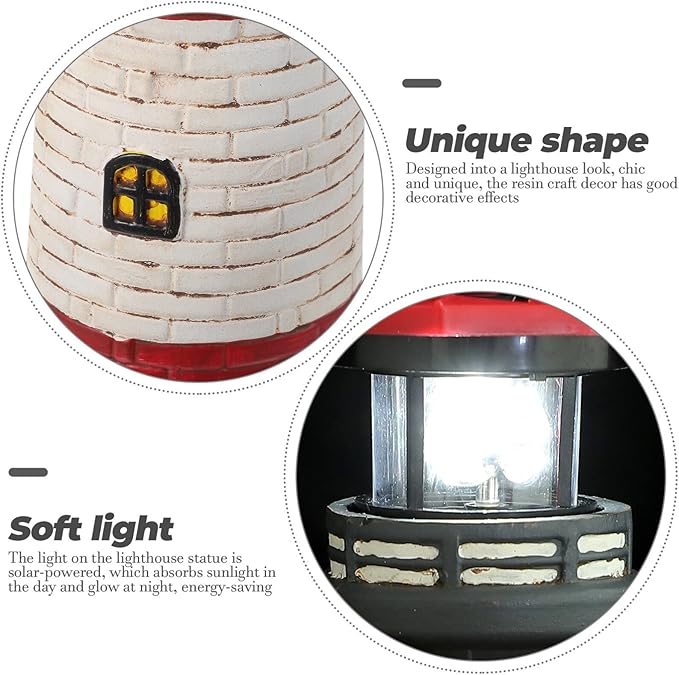 Solar Rotating Lighthouse Outdoor Lantern Garden Decor Resin Street Light - Red