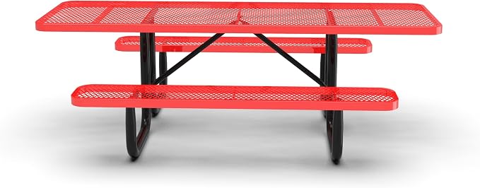 ADA Outdoor Picnic Table, Expanded Metal, Wheelchair Accessible, Red, 96 Inch