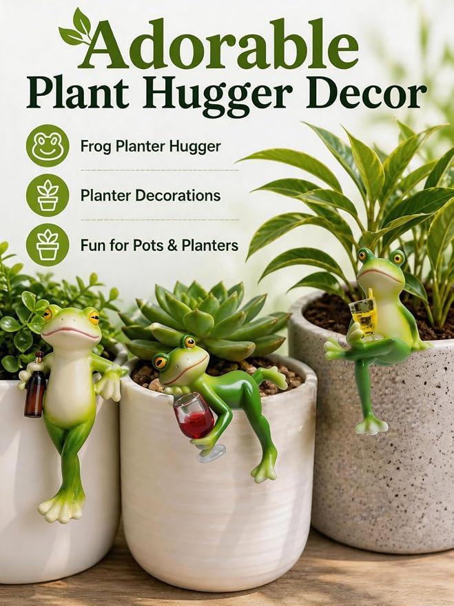 3 PCS Tipsy Frog Pot Hugger, Miniature Frog Figurines Plant Decorations for Pots, Resin Frog Garden Decor Outdoor, Frog Planter Hanger Statue for Flower Pot Yard Lawn Patio, Funny Frog Gifts for Women